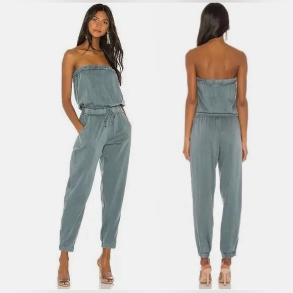 Young Fabulous & Broke Reeve Jumpsuit Teal Elastic Waist Chambray - Picture 1 of 11